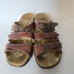Romika Maui Wedge Brown Leather Sandals With Adjustable Leather Straps Size 38